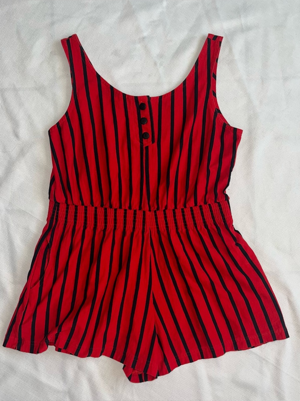 Vintage Cole Sport red black striped romper women’s size medium 100% cotton